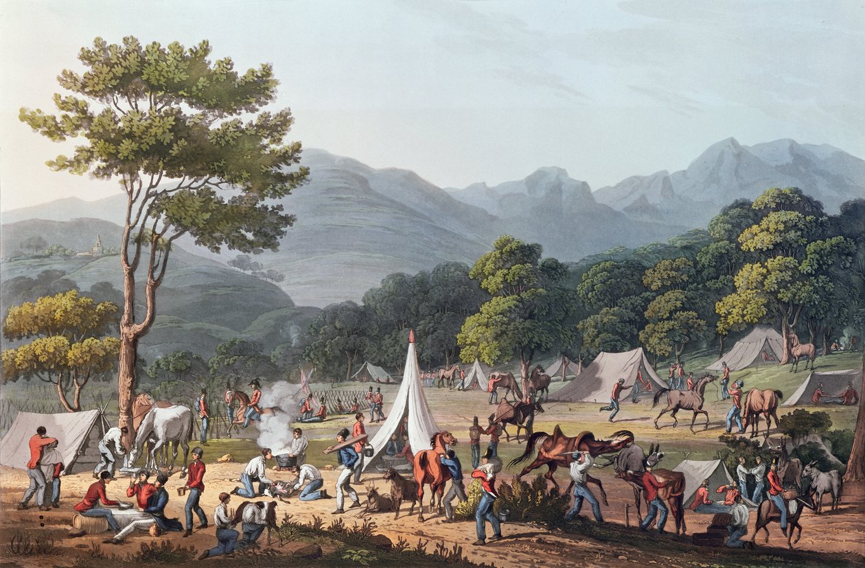 Tropper bivuakkert nær Vila Velha, gravert av C. Turner, 19. mai 1811 (fargelitografi) av Thomas Staunton St. Clair