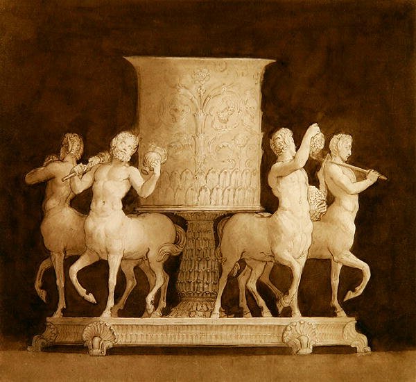 Design for en sølvbeger (sepia blekk på papir) av Thomas Stothard