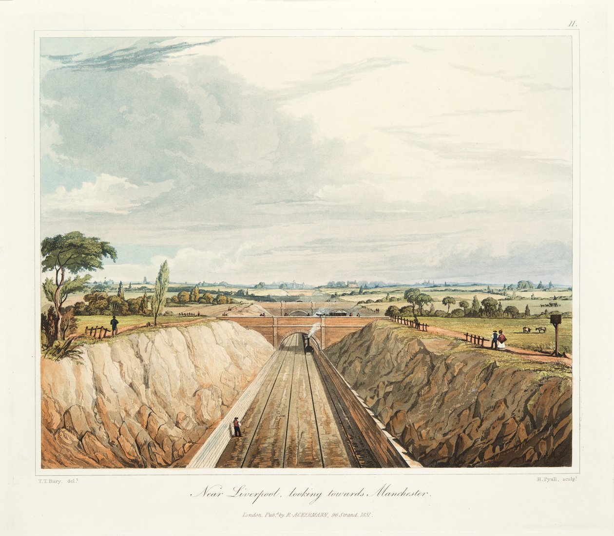 Nær Liverpool, med utsikt mot Manchester, publisert 1831 (håndfarget gravering) av Thomas Talbot Bury