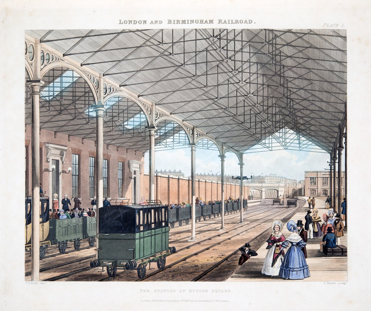 Stasjonen ved Euston Square, 1837 (håndfarget gravering) av Thomas Talbot Bury