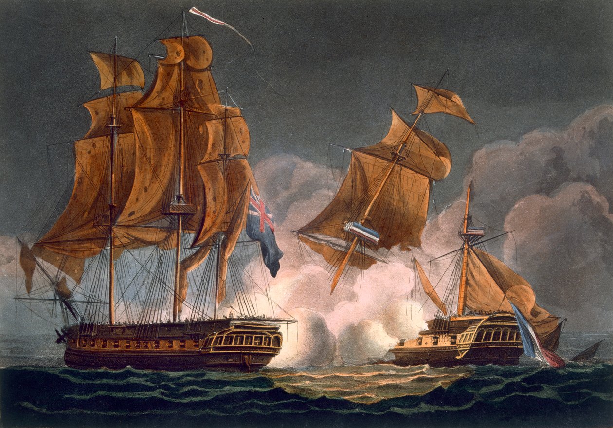 Capture of La Tribune, 8. juni 1796, gravert av Thomas Sutherland for J. Jenkins 
