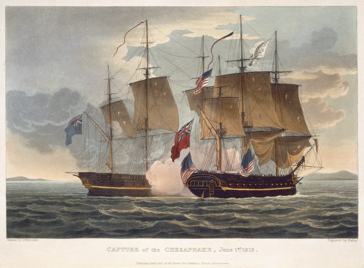 The Capture of the Chesapeake, 1. juni 1813, gravert av Bailey for J. Jenkins 