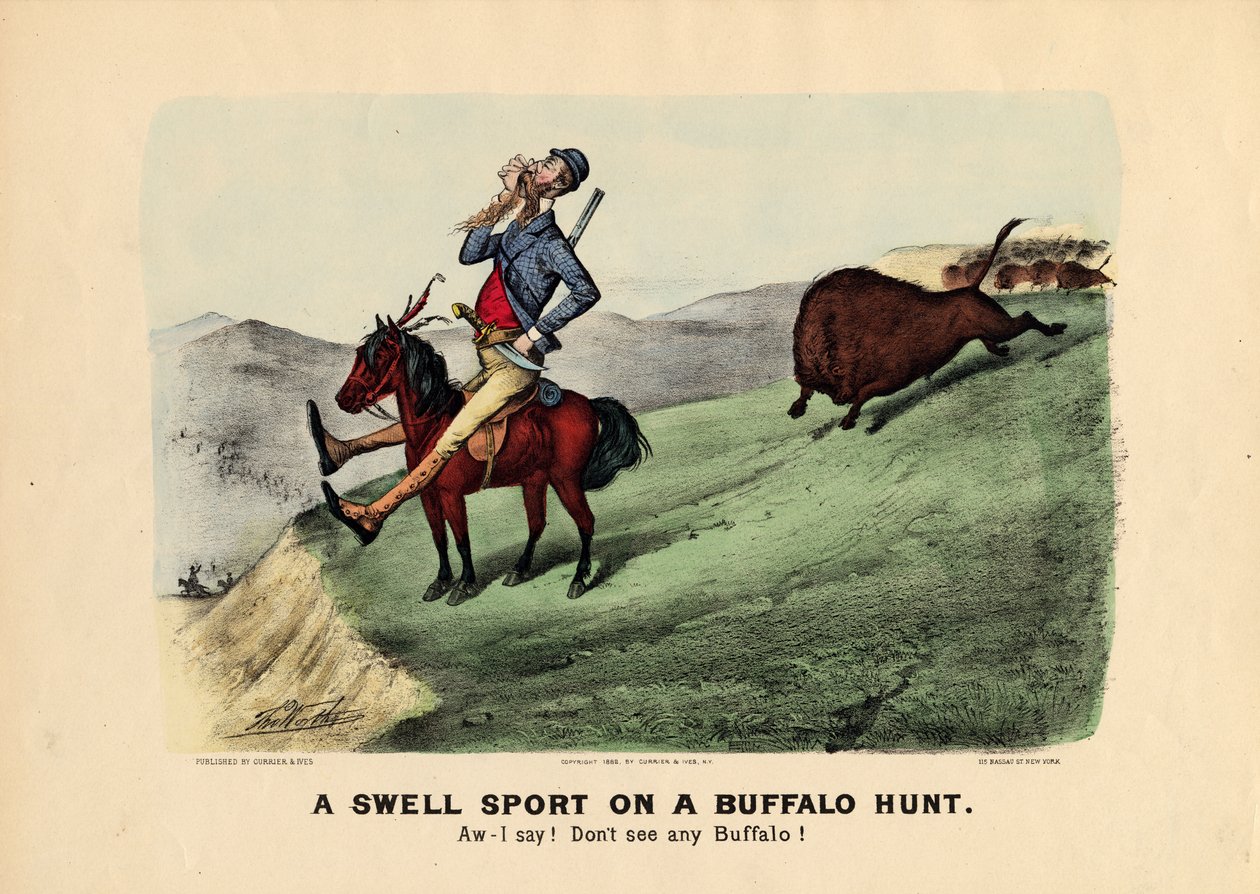En svulstig sport på bøffeljakt, pub. av Currier und Ives, 1882 av Thomas Worth