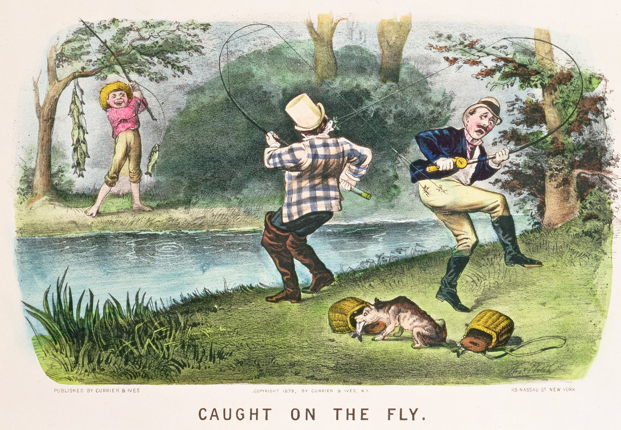 Fanget på fly, pub. av Currier og Ives, New York, 1879 av Thomas Worth