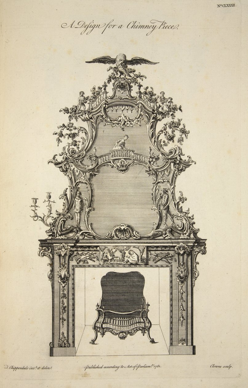Design for en Chimney Piece, pub. 1761 av Thomas after Chippendale