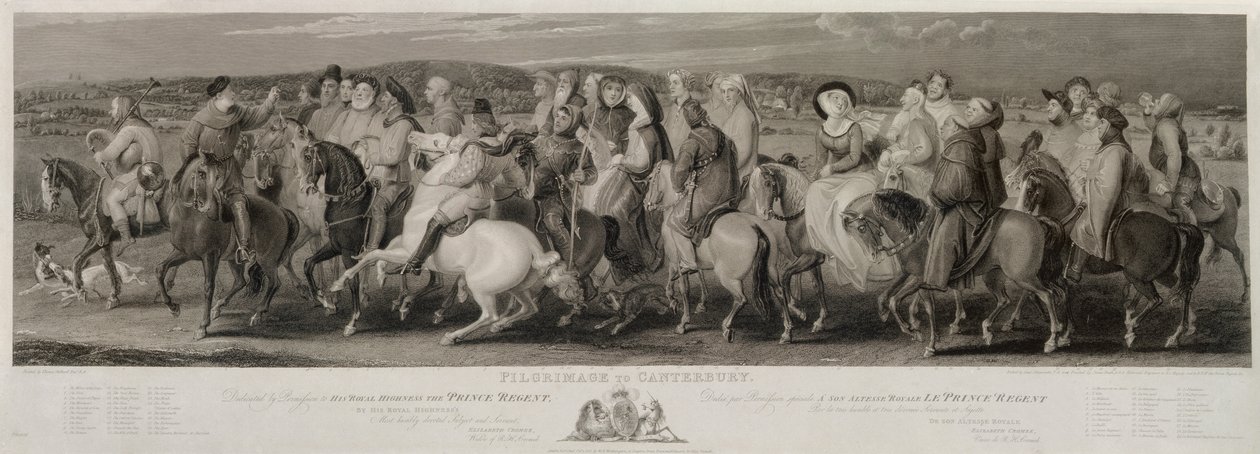 Pilgrimsreisen til Canterbury, gravert av James Heath (1757-1834) og Luigi Schiavonetti (1765-1810) (etsing og gravering) av Thomas Stothard