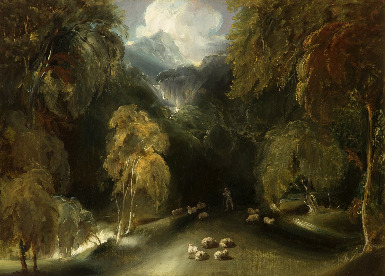 En utsikt over Dovedale, ser mot Thorpe Cloud av Thomas attr. to Lawrence