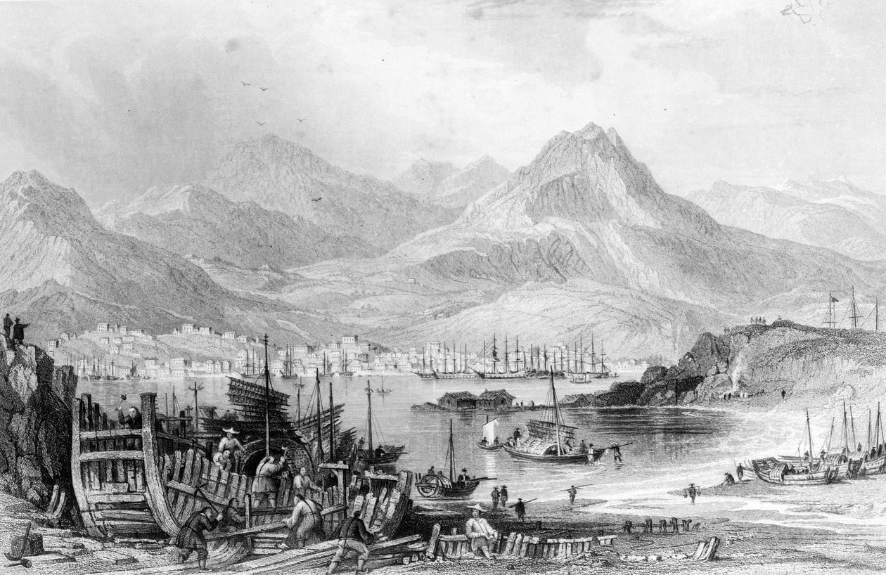 Hong-Kong fra Kow-loon, gravert av Samuel Fisher av Thomas Allom