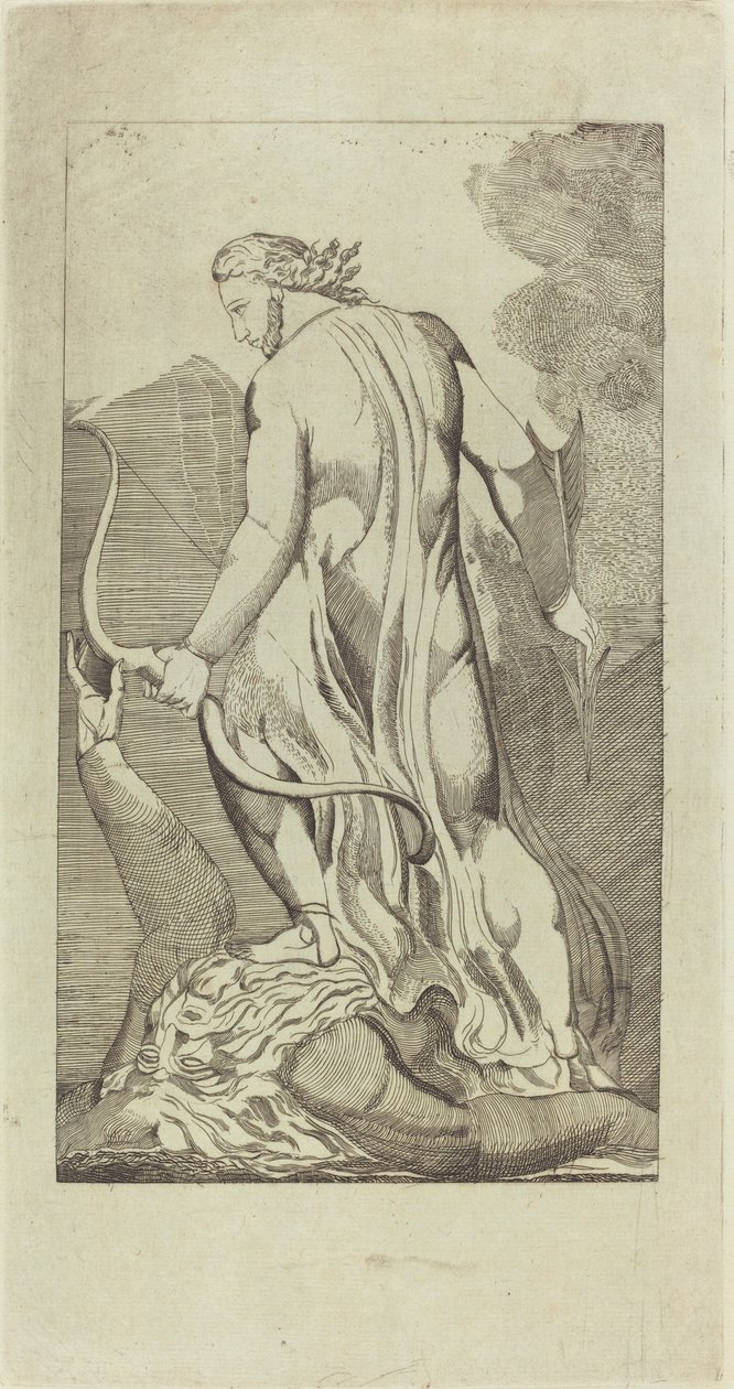 Kristus tramper Satan av Thomas Butts, Jr. after William Blake