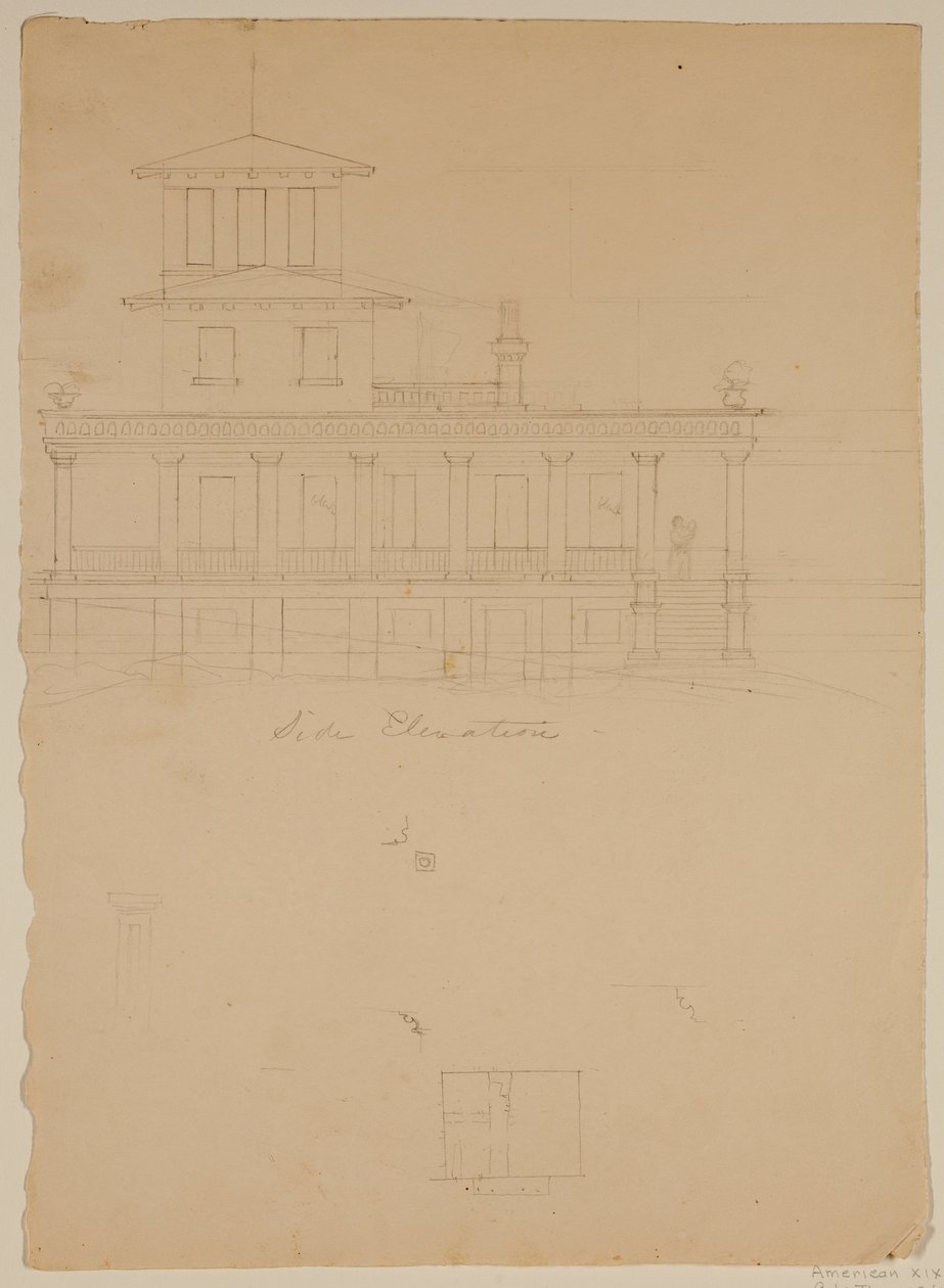 Sideforhøyning av foreslått villa ved Catskill av Thomas Cole
