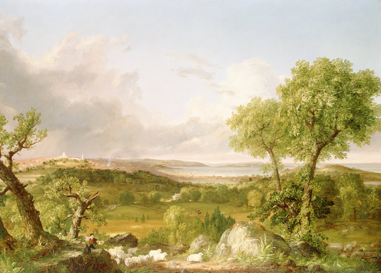 Utsikt over Boston (olje på lerret) av Thomas Cole
