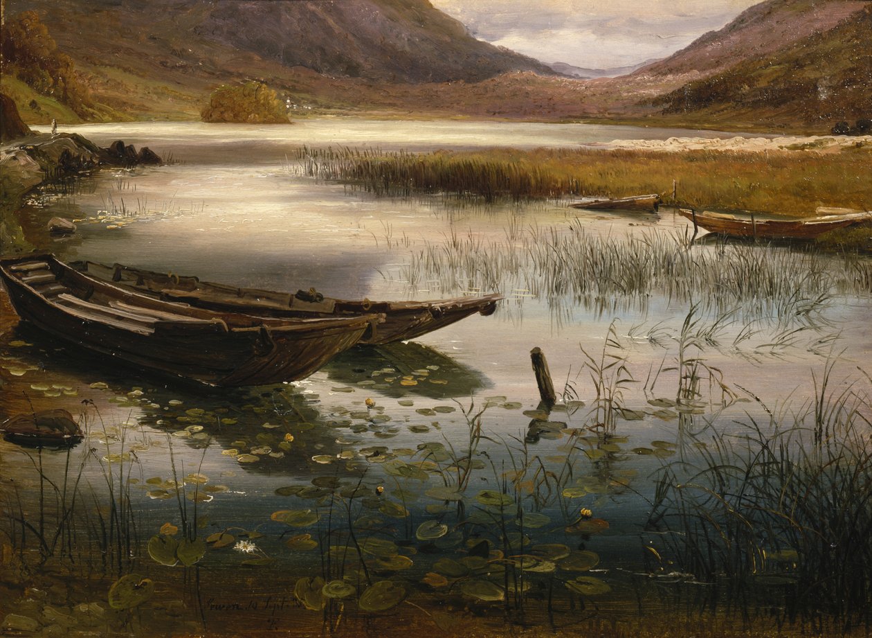 Båter og vannliljer av Thomas Fearnley