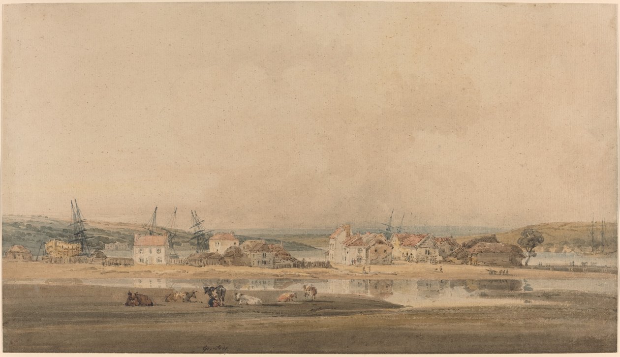 Landsby langs en elvemunning i Devon av Thomas Girtin