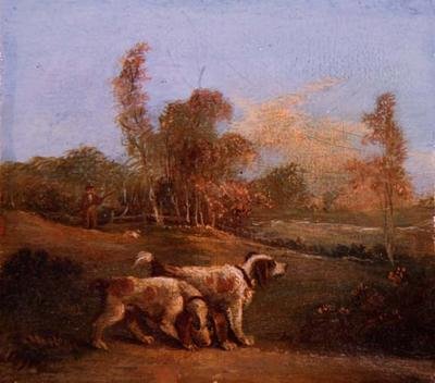 Spaniels i et landskap med keeper av Thomas Hand