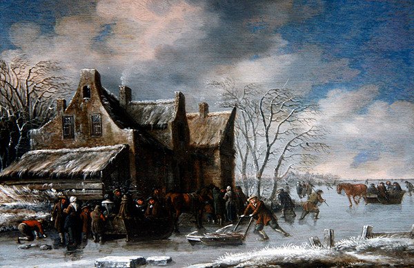 Et vinterlandskap (olje på panel) av Thomas Heeremans