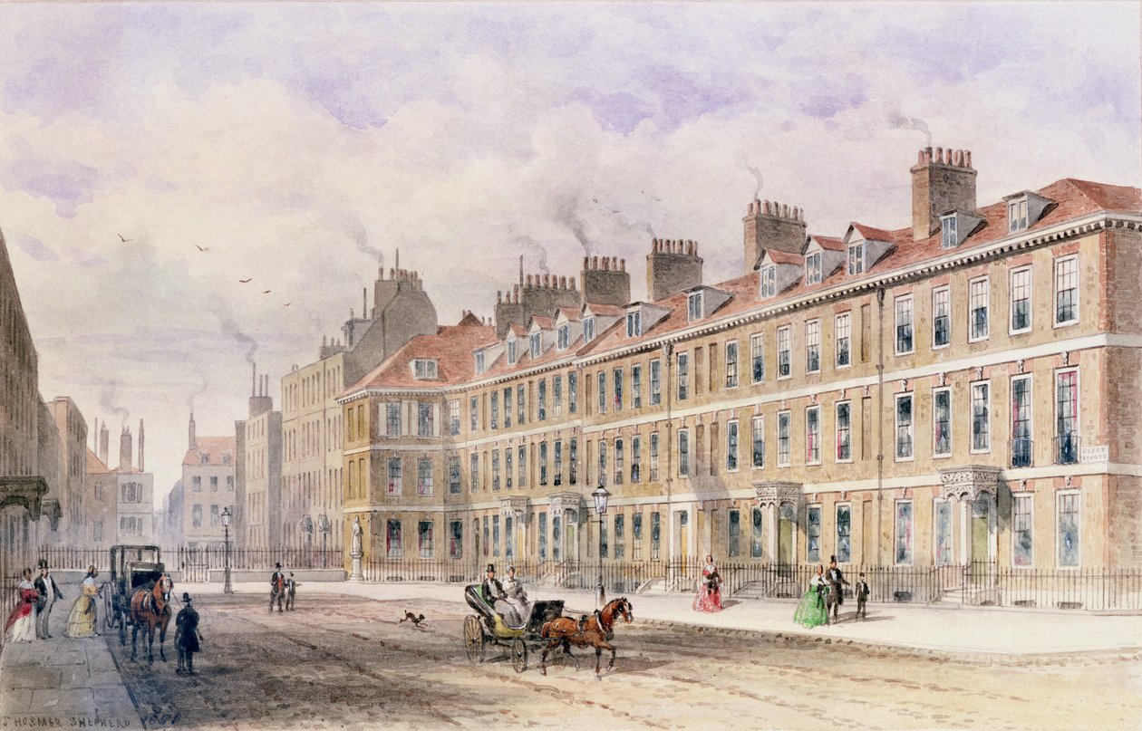 Sørsiden av Queen Square, 1851 av Thomas Hosmer Shepherd