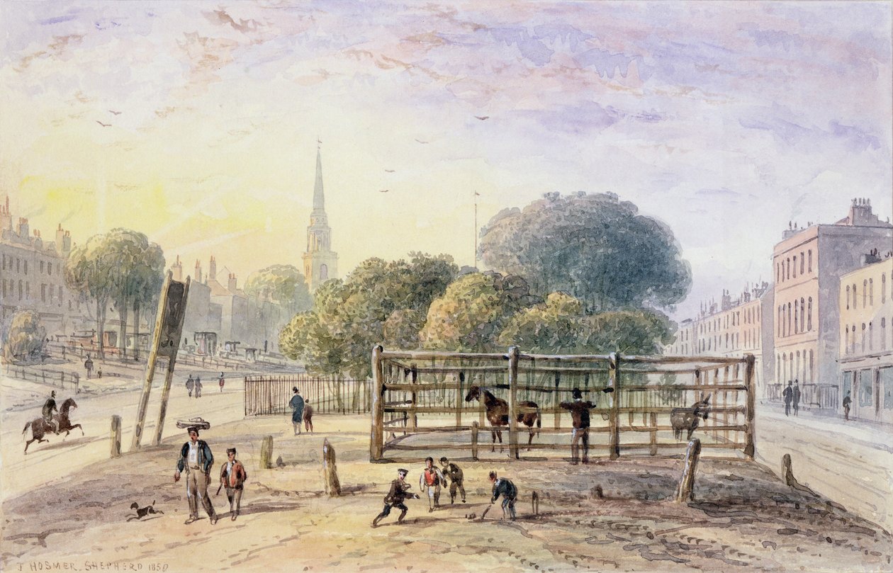 Utsikt over Islington Pound, 1850 av Thomas Hosmer Shepherd