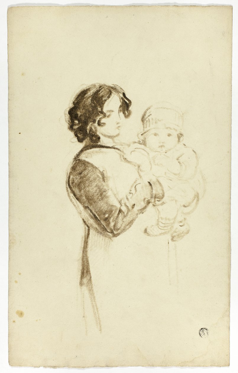 Ung kvinne holder baby av Thomas Jones Barker