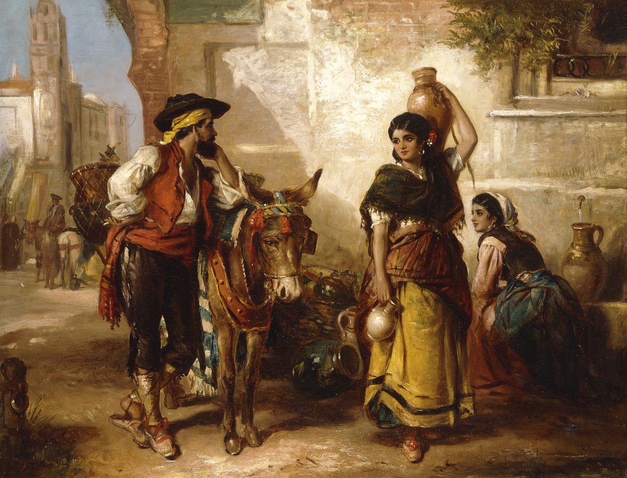 En prat ved fontenen, Sevilla, av Thomas Kent Pelham