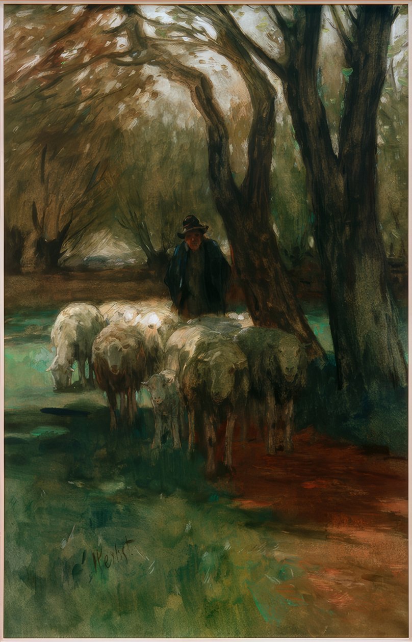 Hyrde med flokk av Thomas Ludwig Herbst