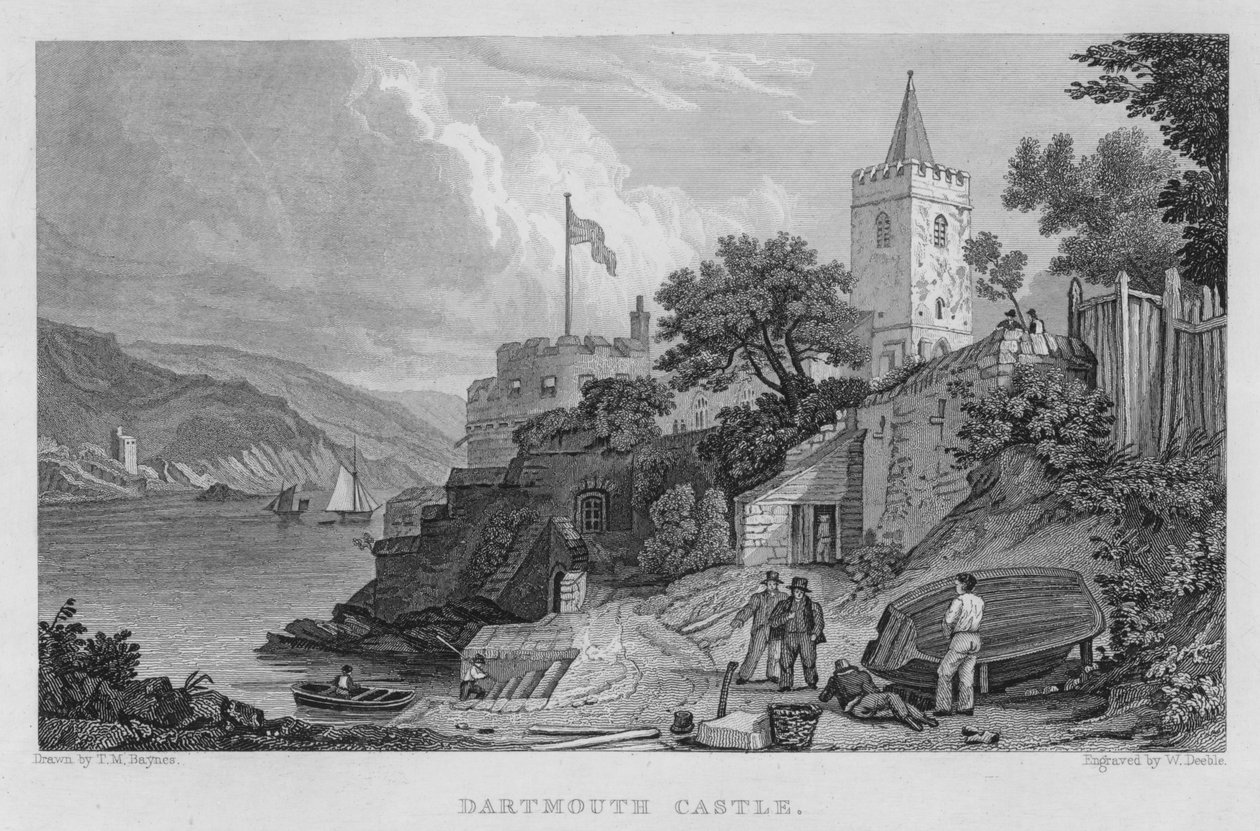 Dartmouth Castle (gravering) av Thomas Mann (after) Baynes