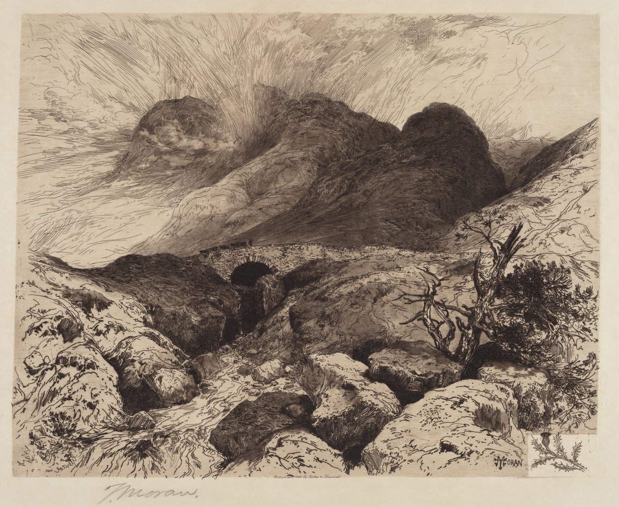 Bro i Pass of Glencoe—Skottland av Thomas Moran