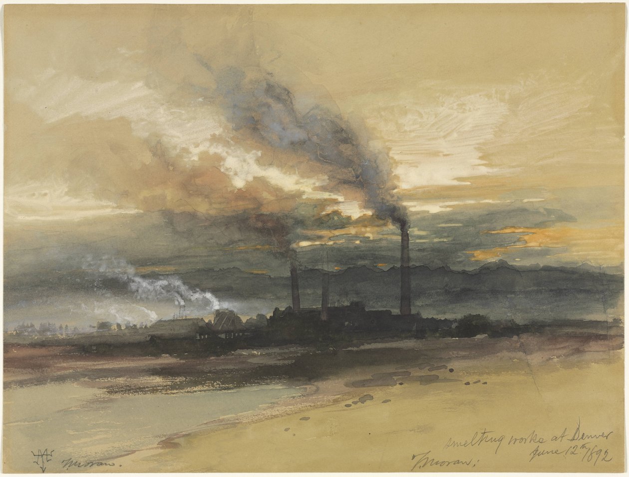 Smelteverk i Denver av Thomas Moran