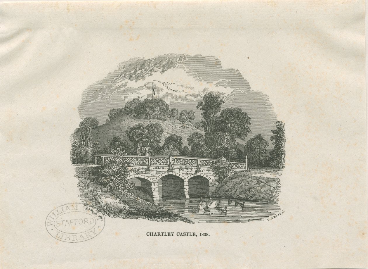 Chartley Castle [Hall]: tresnittgravering (vignettert) av Thomas Peploe Wood