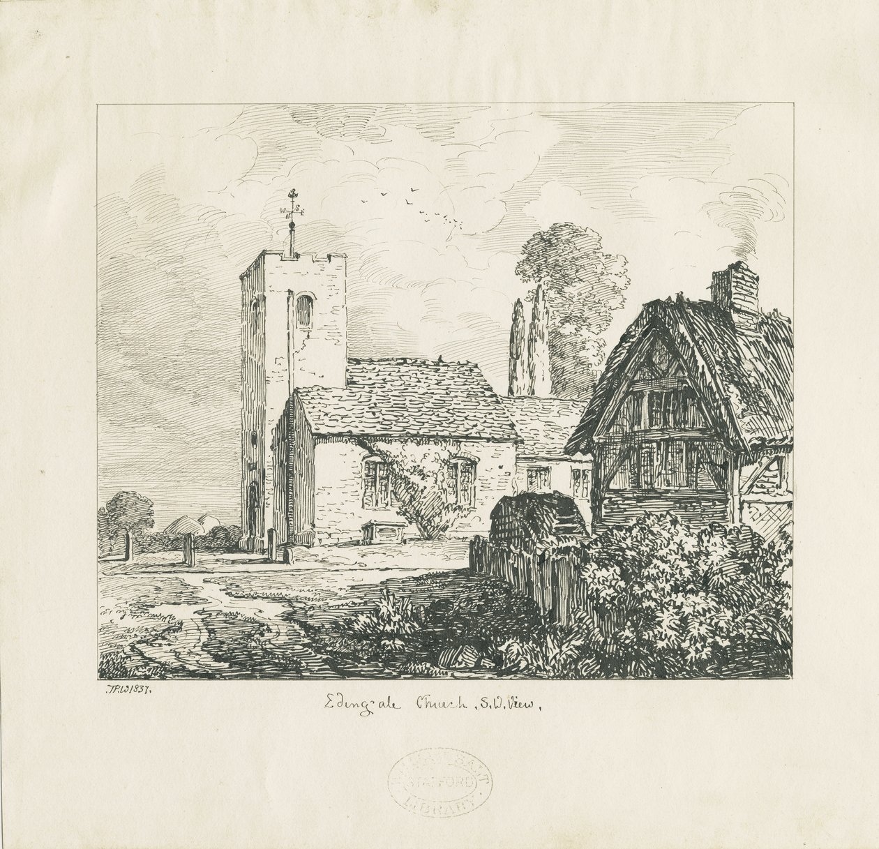 Edingale kirke: penn- og blekktegning av Thomas Peploe Wood