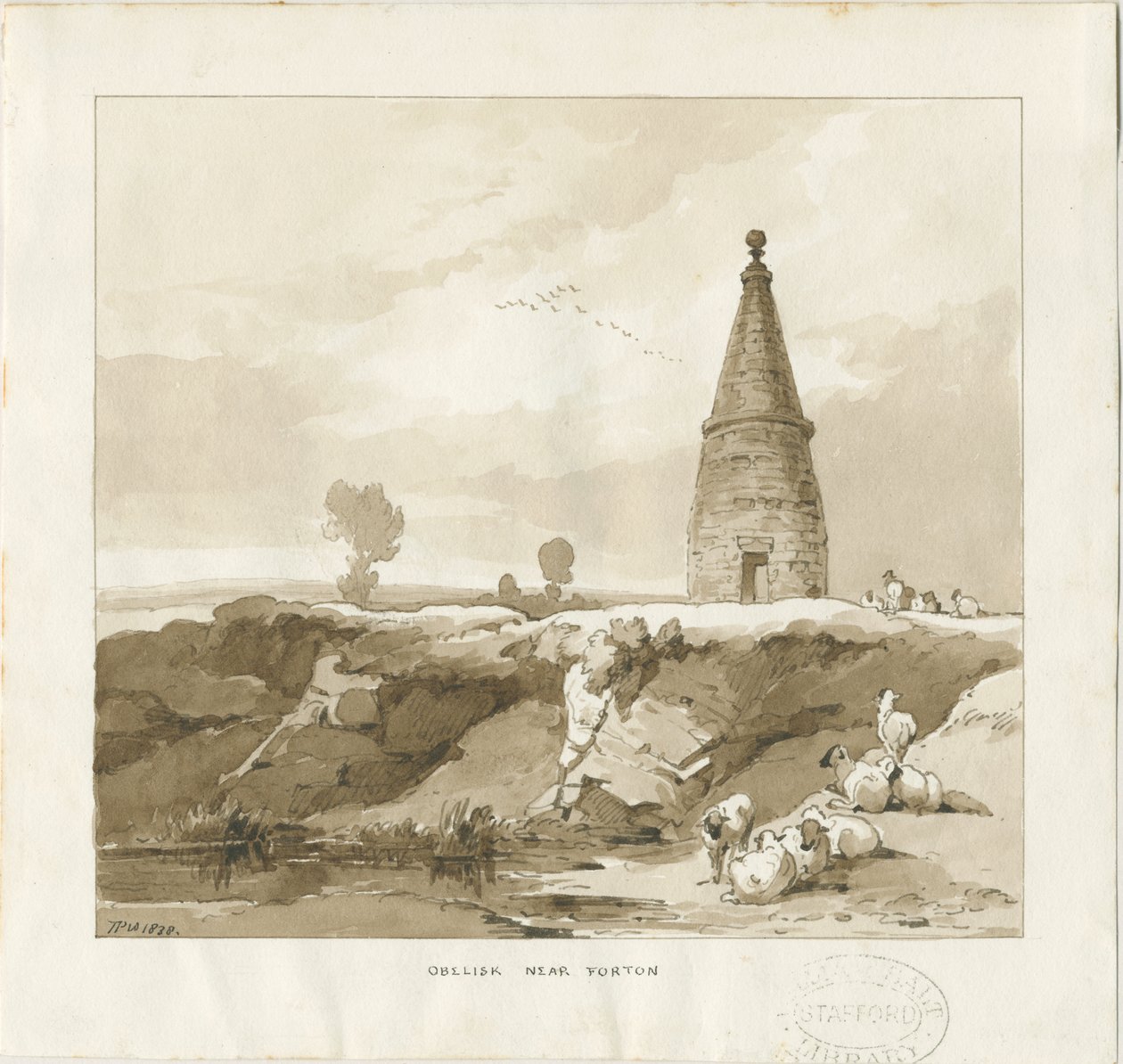 Forton - Obelisk: vasketegning av Thomas Peploe Wood