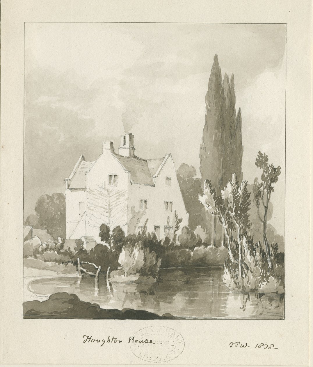 Haughton - Hus: sepia vask tegning av Thomas Peploe Wood