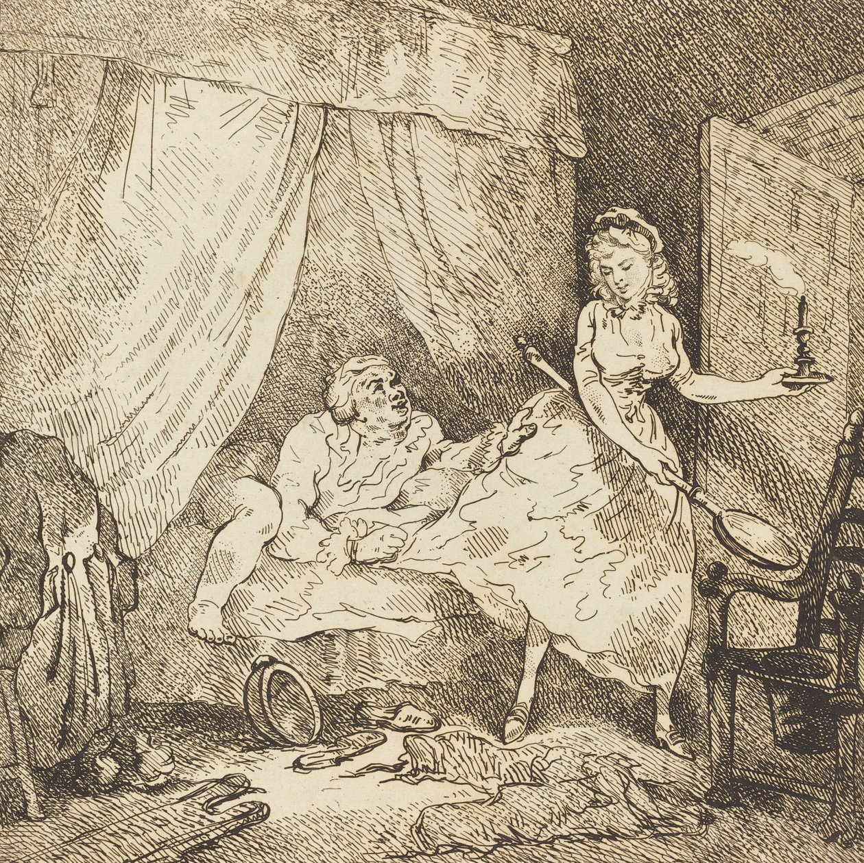 En sengevarmer, ca. 1785. av Thomas Rowlandson