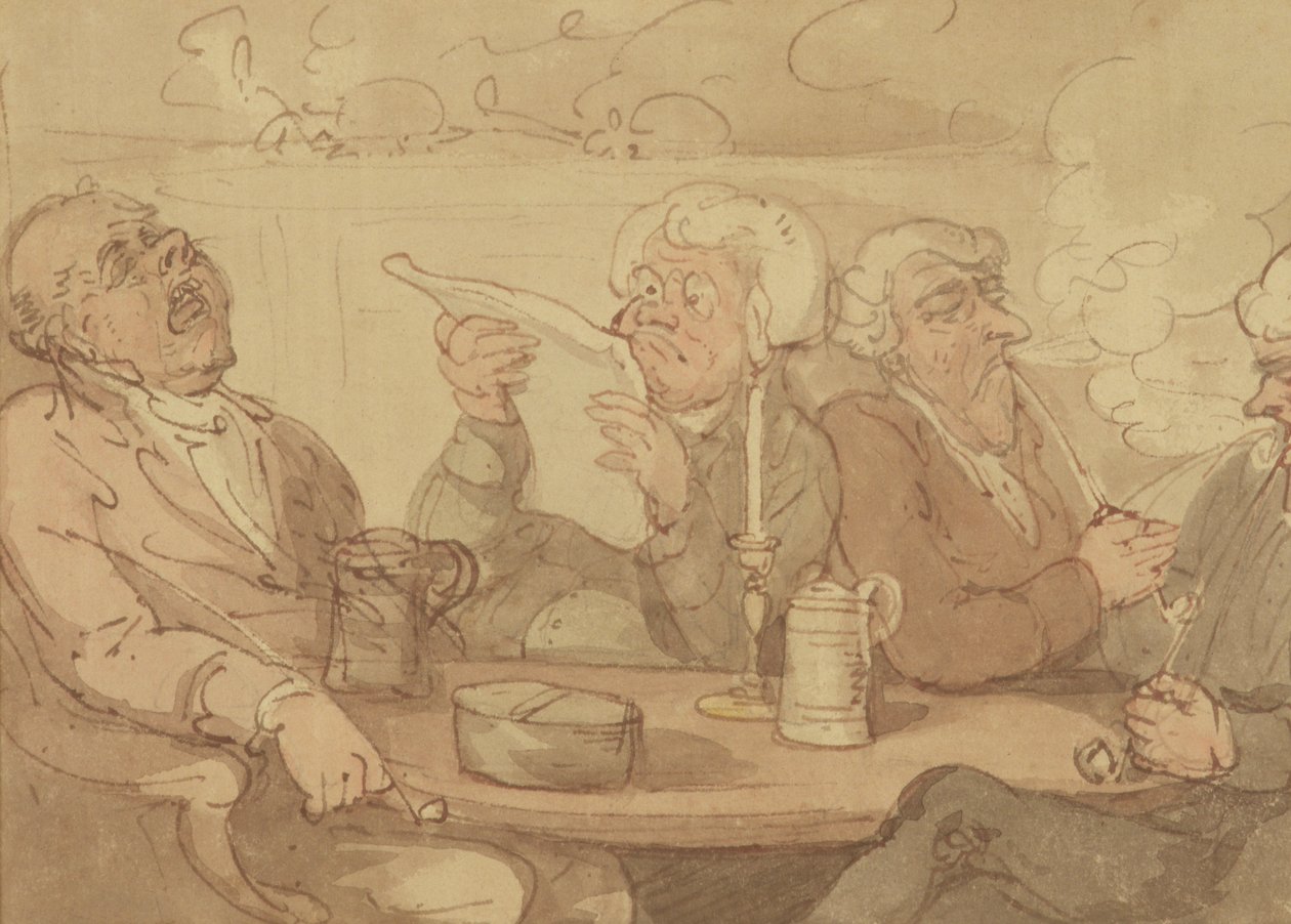 A Gentlemans Club (blekk og wc på papir) av Thomas Rowlandson