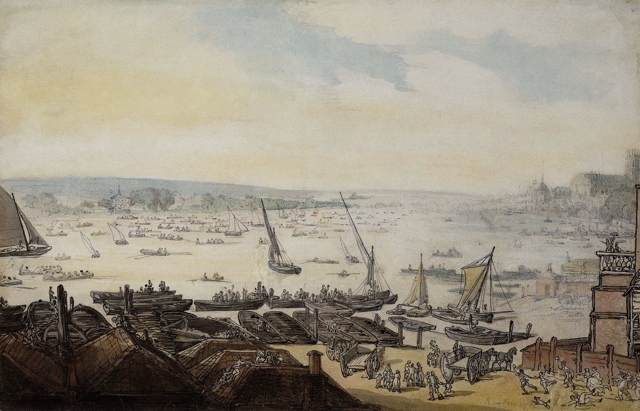 En regatta på Themsen nedenfor Westminster, av Thomas Rowlandson