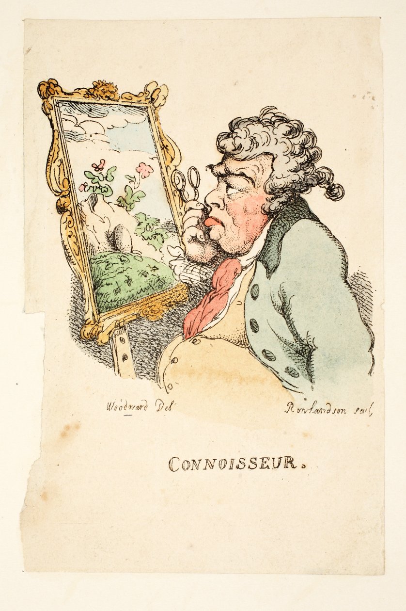 Connoisseur, (håndfarget gravering) av Thomas Rowlandson