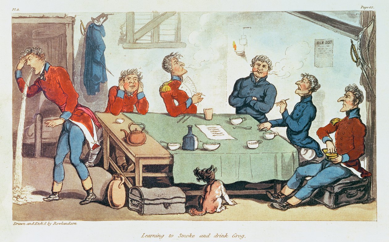 Lære å røyke og drikke Grog. 1815 av Thomas Rowlandson