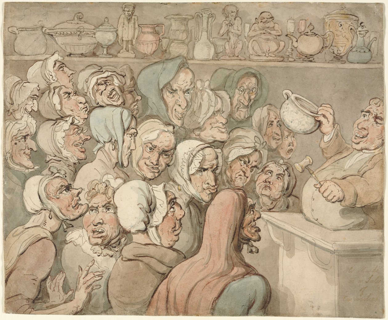 Old Maids på et salg av kuriositeter. av Thomas Rowlandson