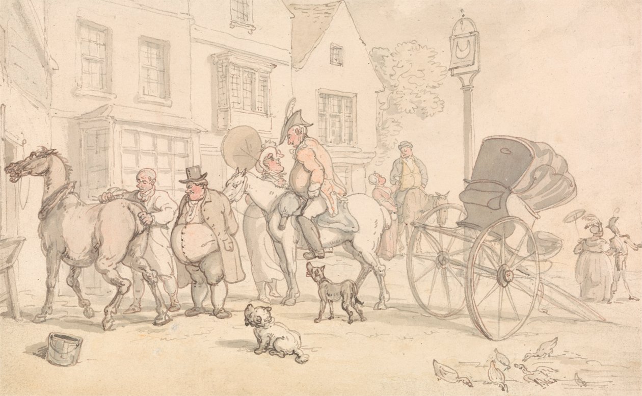 Scene utenfor Half-Moon Inn av Thomas Rowlandson