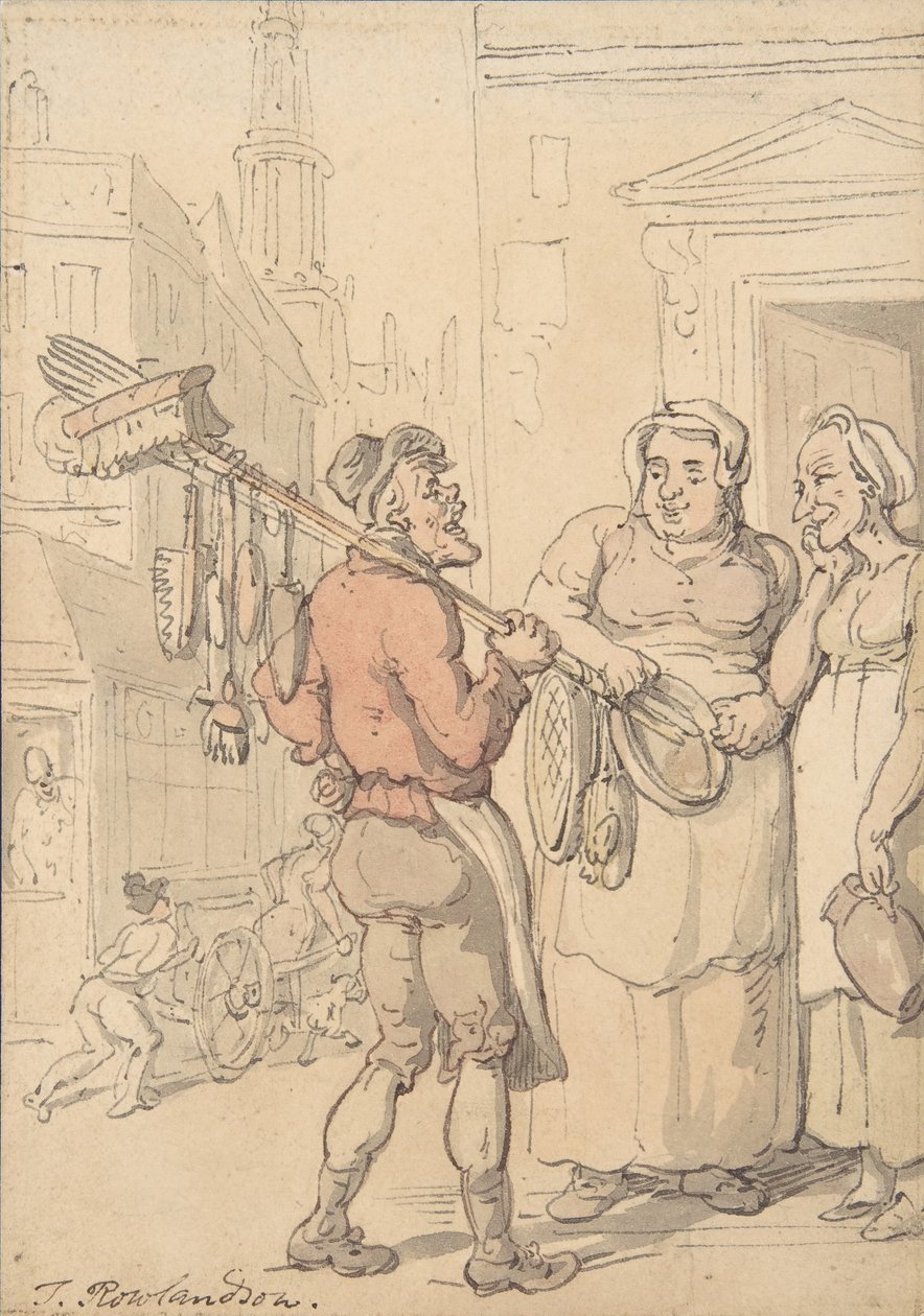 Gatescene: Selger av børster, 1780-1827. av Thomas Rowlandson