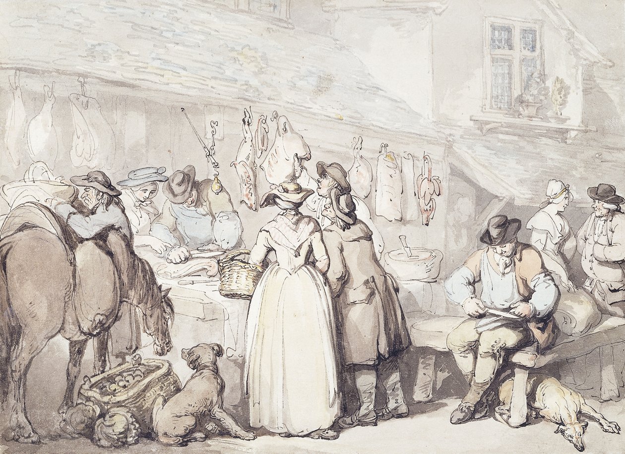 The Butchers Stall, Leadenhall Market, av Thomas Rowlandson