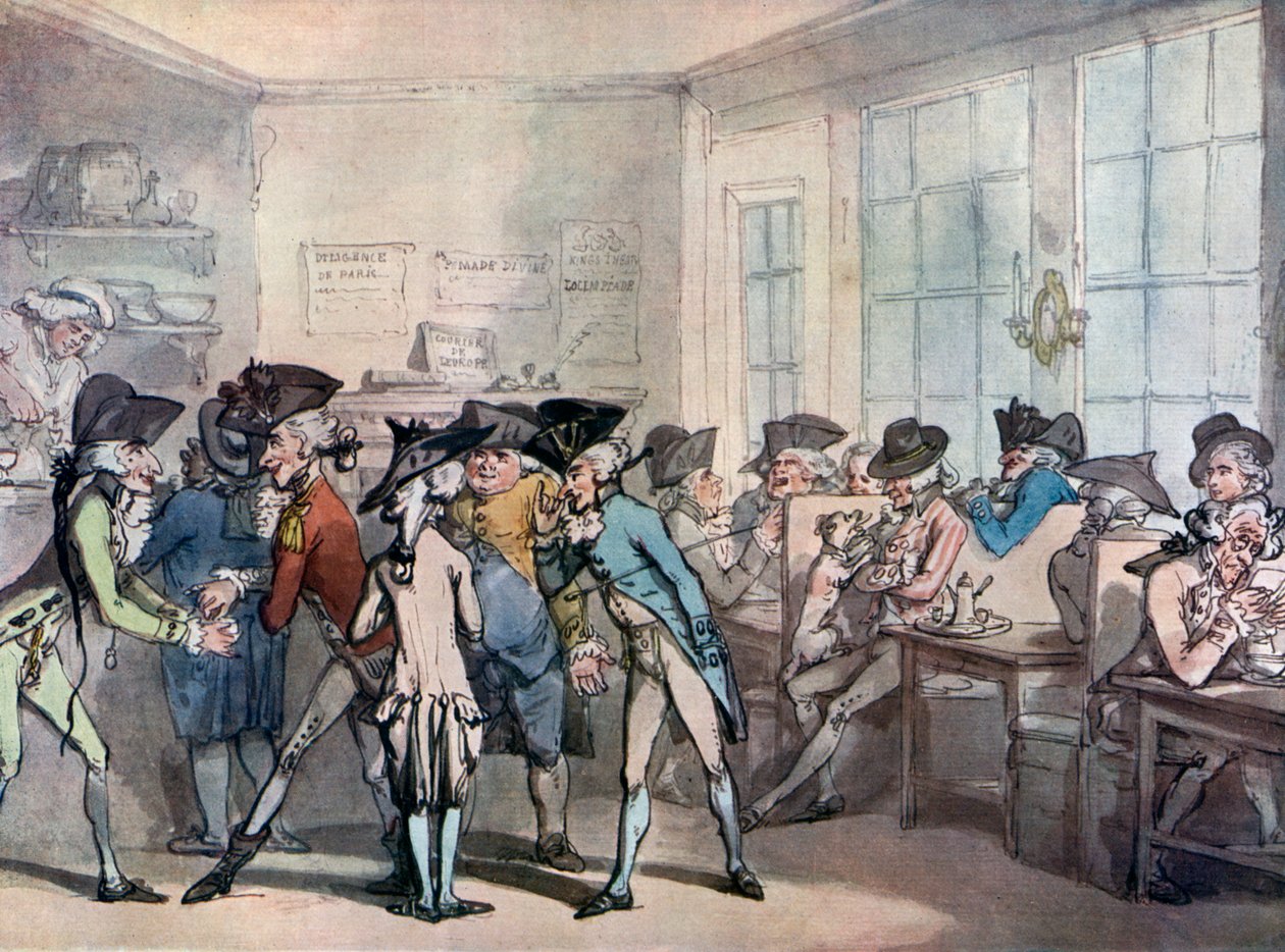 Det franske kaffehuset, sent på 1700-tallet av Thomas Rowlandson