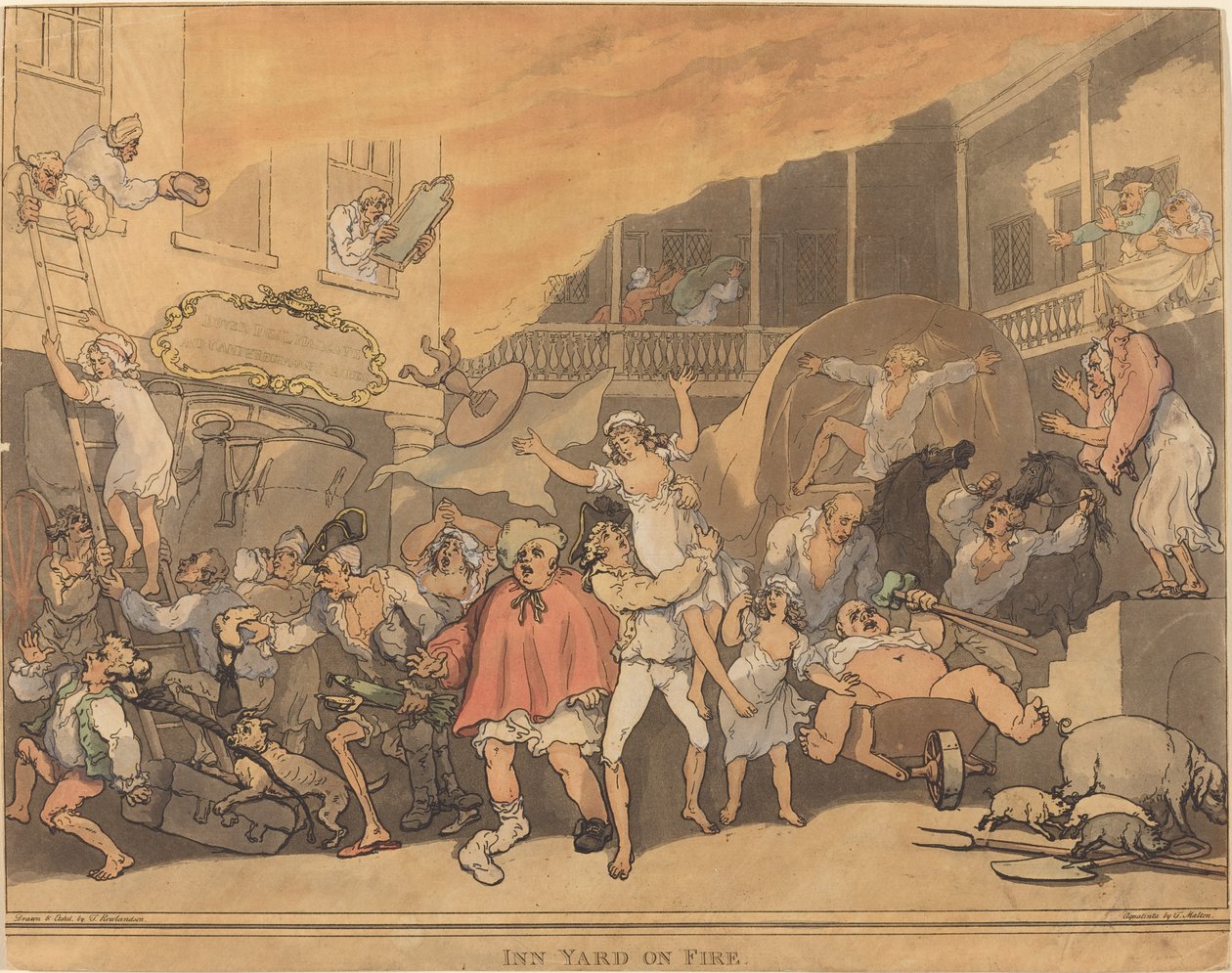 The Inn Yard on Fire av Thomas Rowlandson