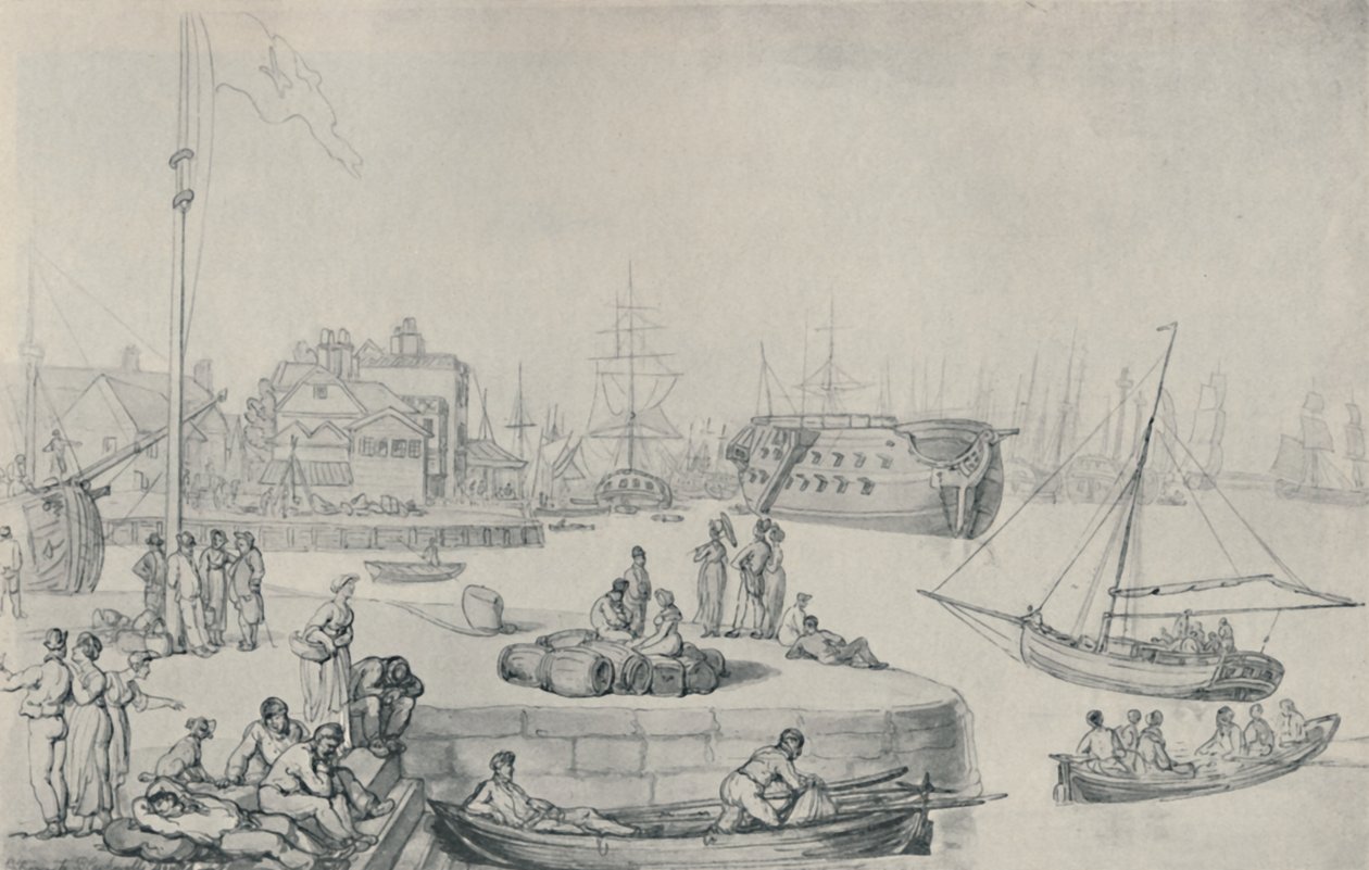 The Quay, Blackwall Docks, 1810, 1920 av Thomas Rowlandson