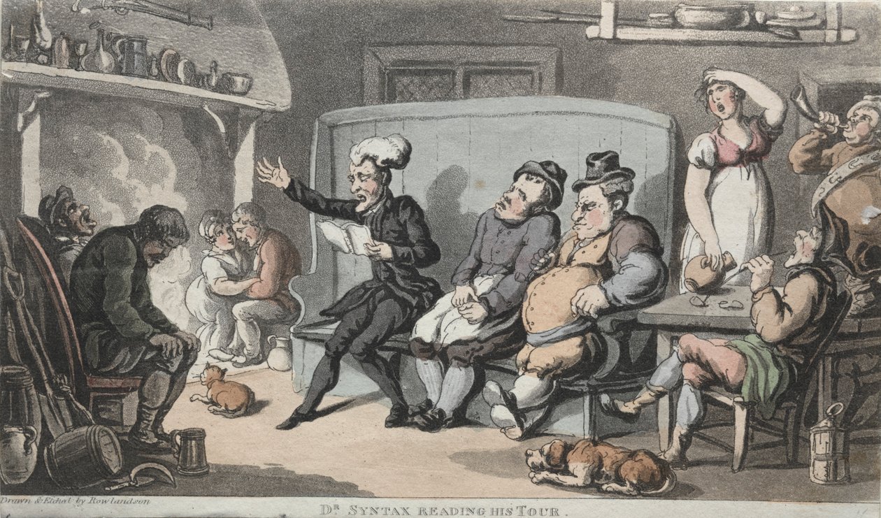 Rev. Dr. Syntax Reading his Tour. av Thomas Rowlandson
