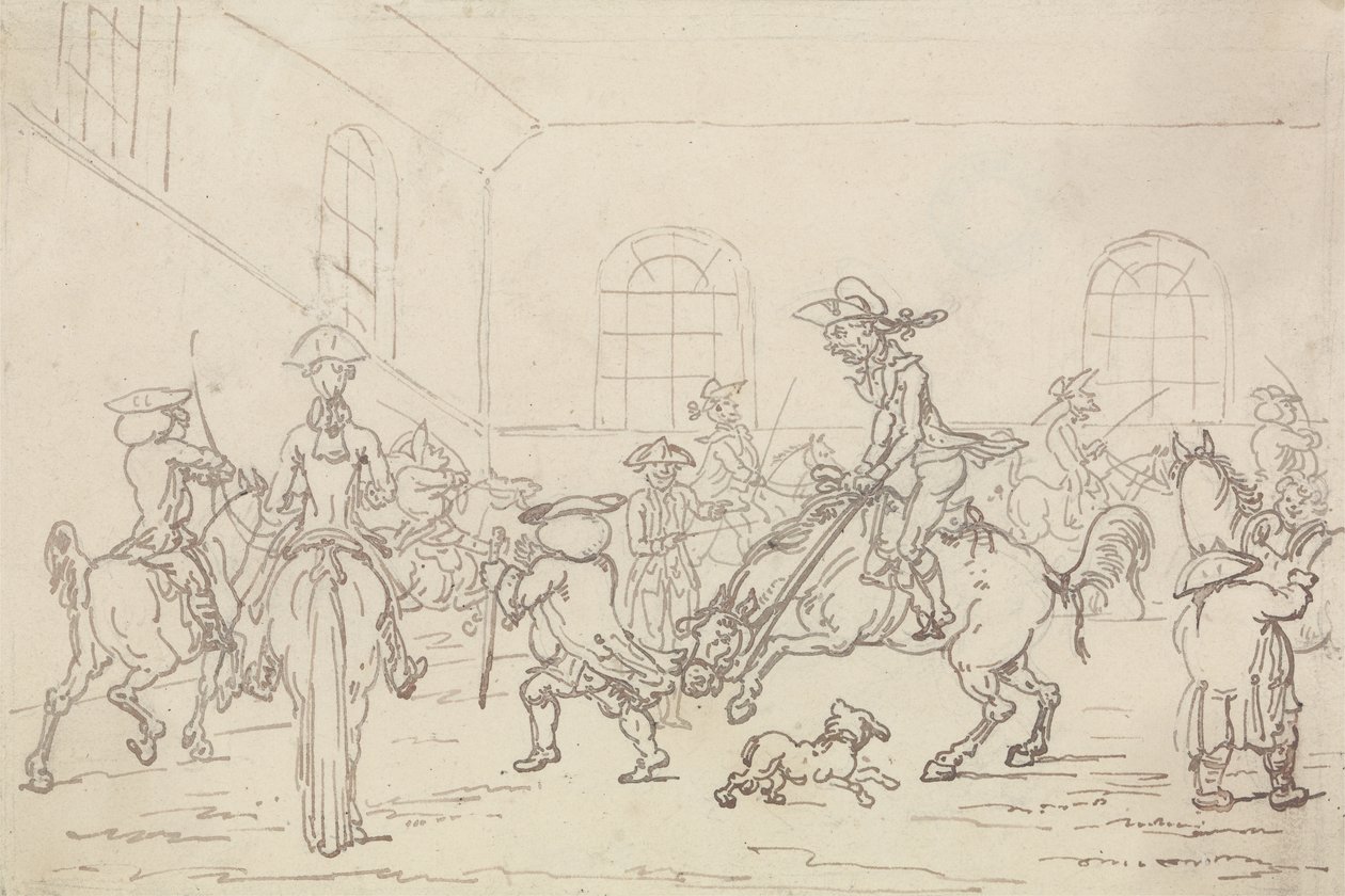 Rideskolen (penn og blekk på papir) av Thomas Rowlandson