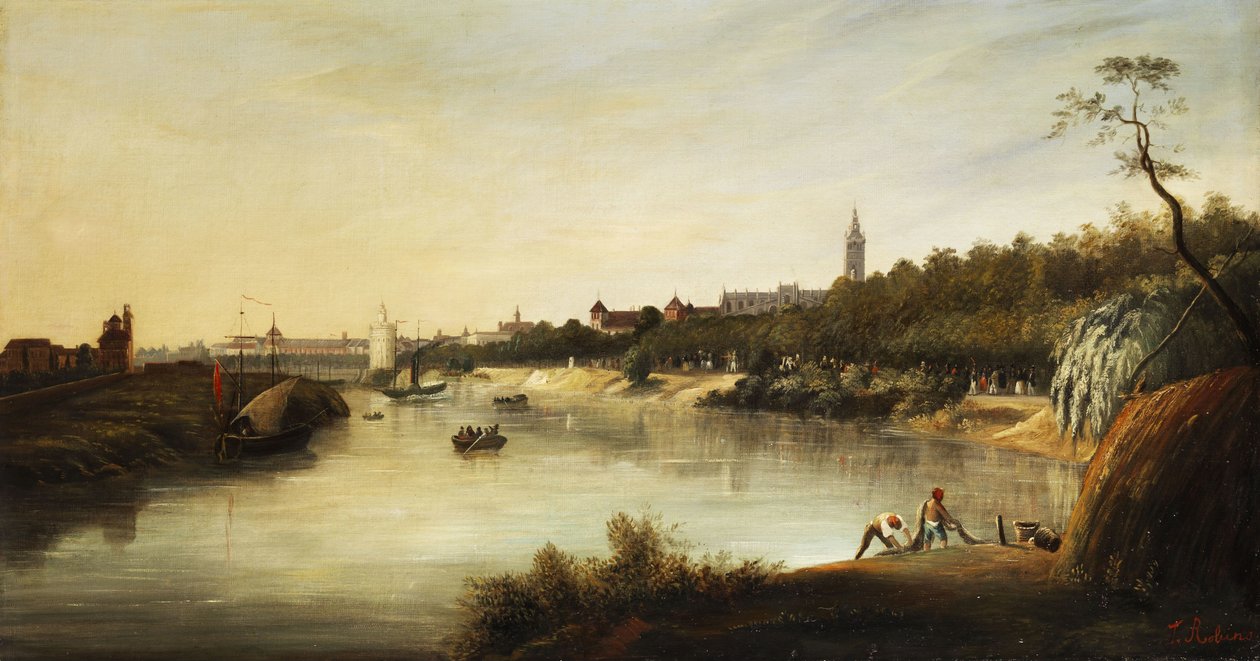 Utsikt over en engelsk (?) by av Thomas Sewell Robins