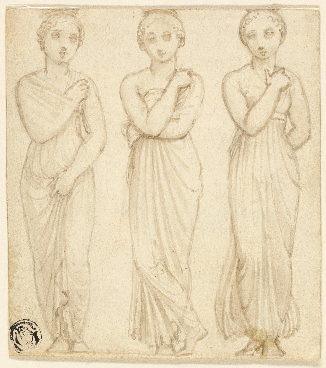 Tre draperte kvinnefigurer av Thomas Stothard