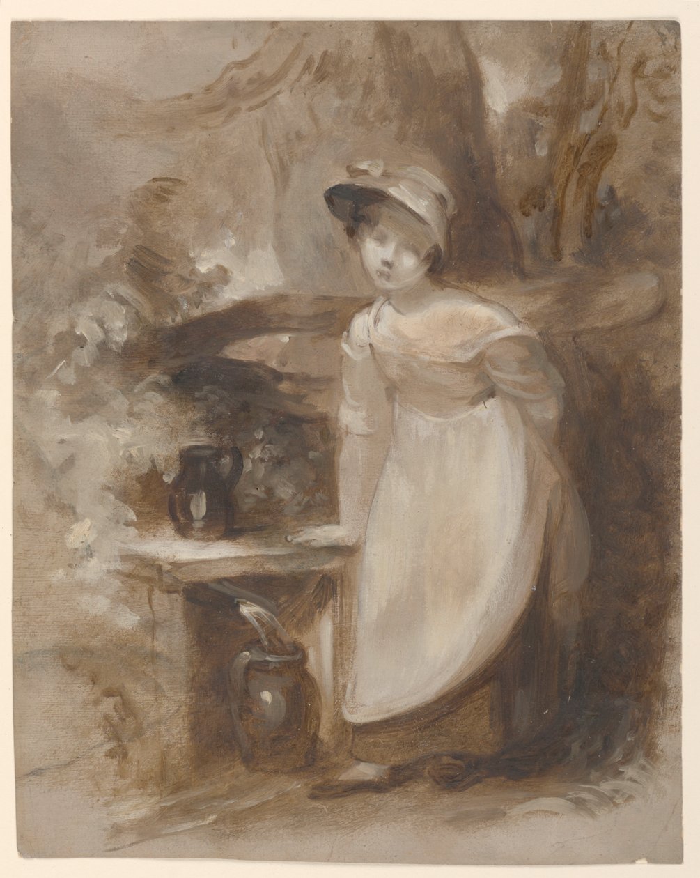 Ung jente får vann ved en kilde av Thomas Sully