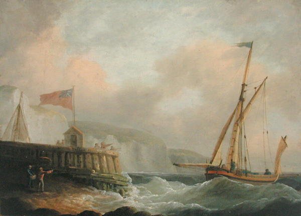 Kutter kommer inn i havn (olje om bord) av Thomas Whitcombe