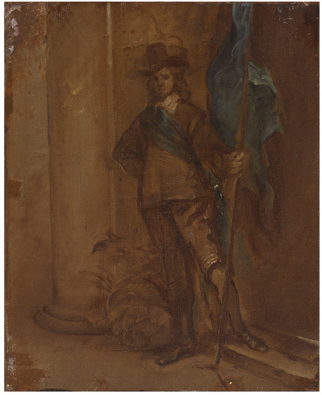 En soldat med et flagg av Thomas Willeboirts Bosschaert